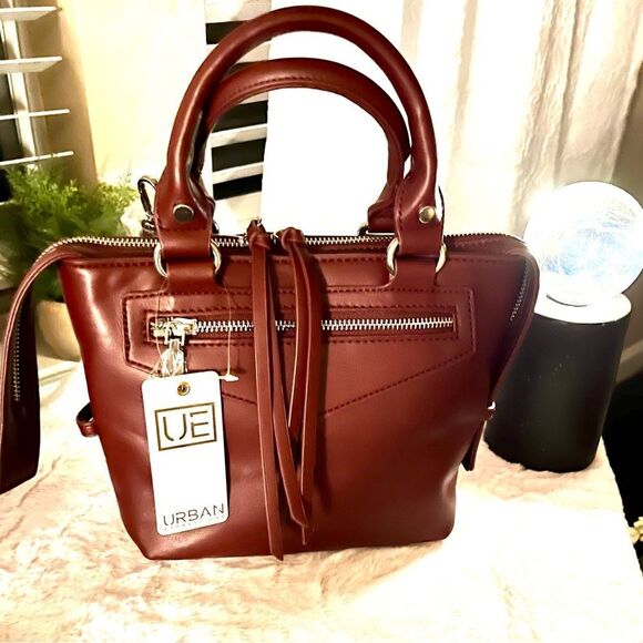Urban Expressions Abbie Top Handle Cross Body Bag Soft Faux Leather burgundy NWT - Picture 1 of 5